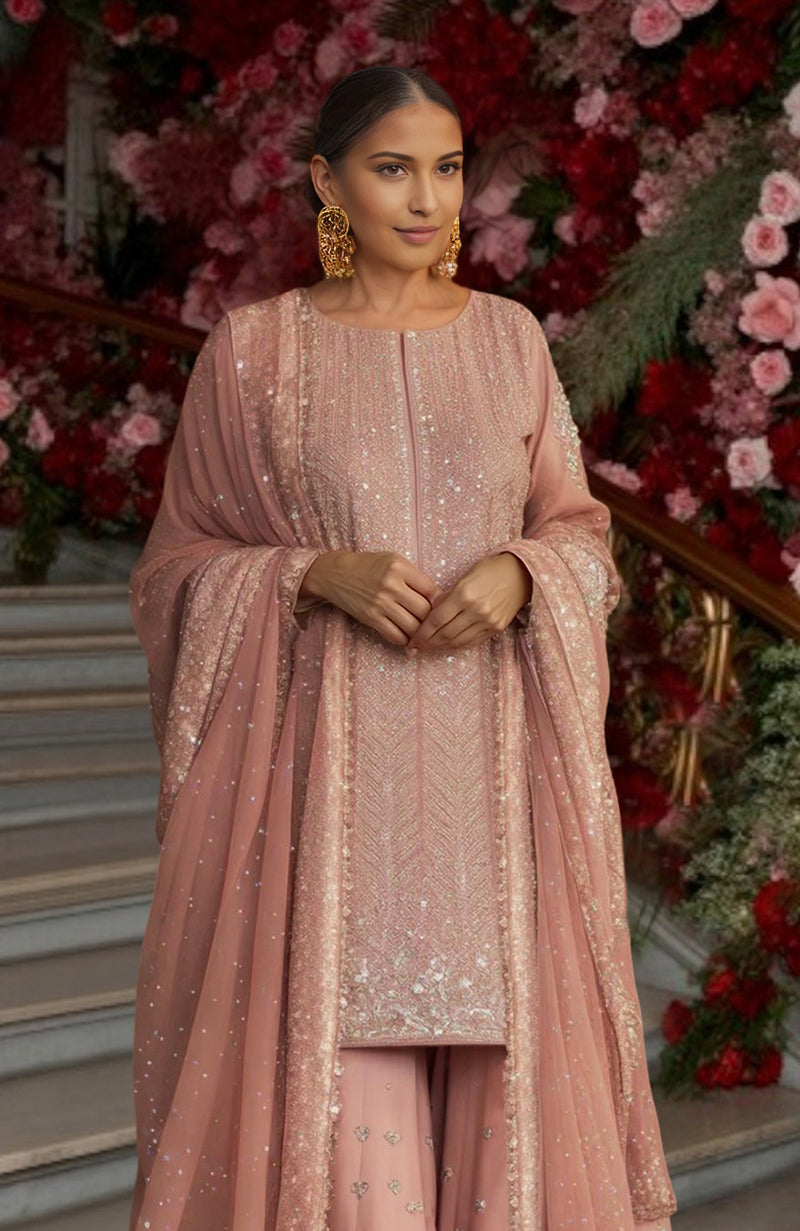 Blush Pink Beads Sequin & Zardozi Embroidered Sharara Set