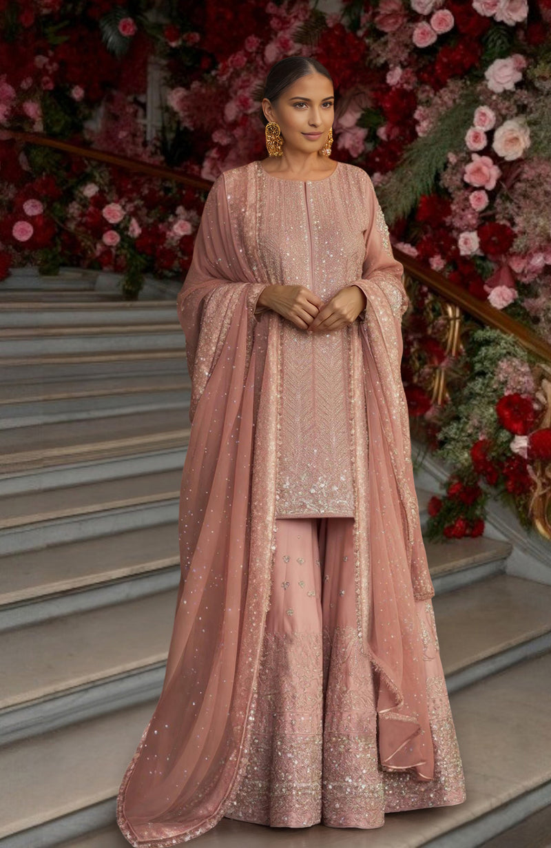 Blush Pink Beads Sequin & Zardozi Embroidered Sharara Set