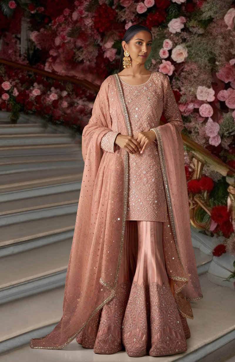 Blush Pink Beads and Sequin Embroidered Sharara Set