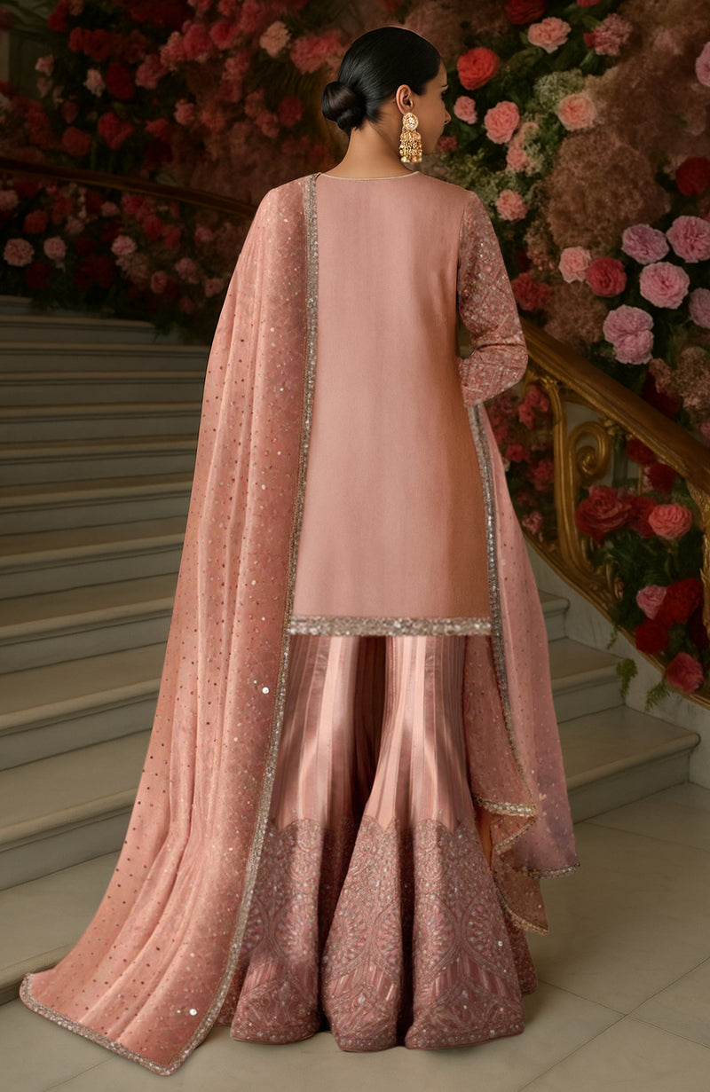 Blush Pink Beads and Sequin Embroidered Sharara Set