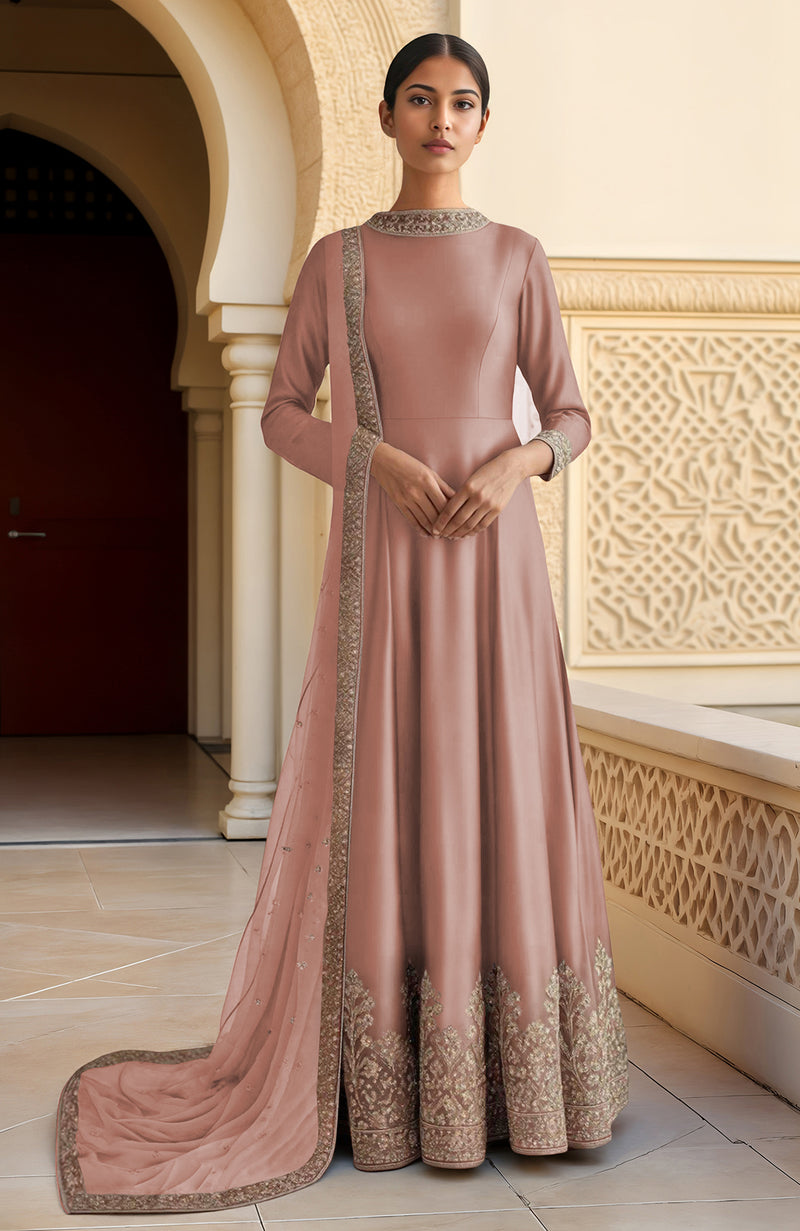 Dusty Lilac Resham Zari & Sequin Embroidered Anarkali Set