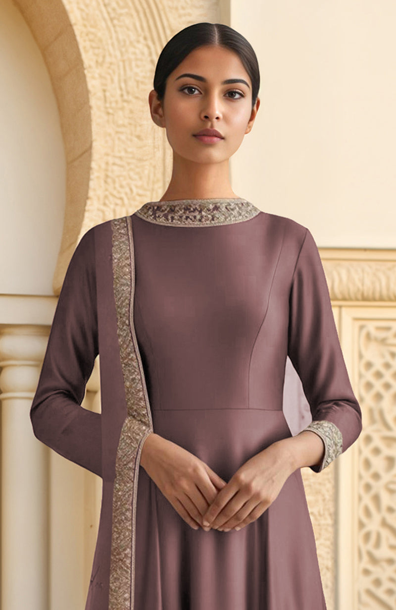 Dusty Lilac Resham Zari & Sequin Embroidered Anarkali Set