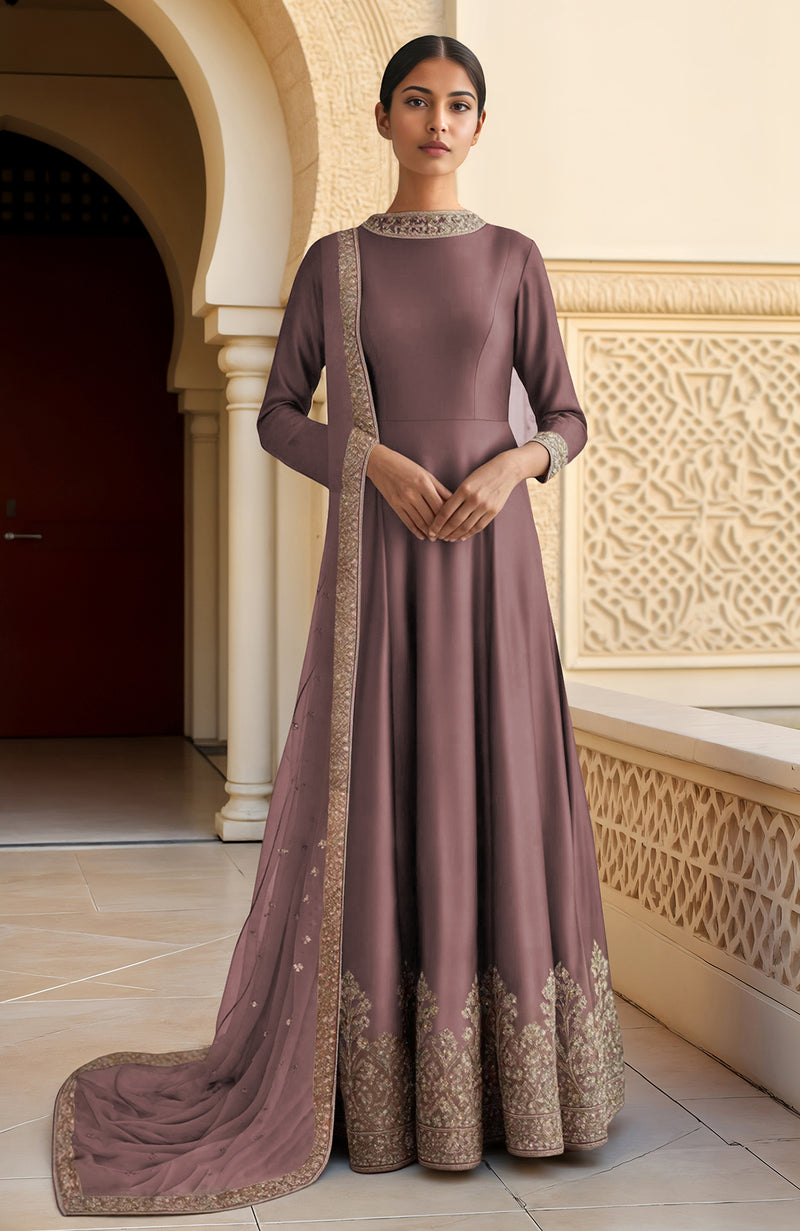Dusty Lilac Resham Zari & Sequin Embroidered Anarkali Set