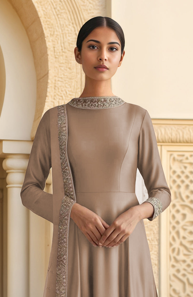 Taupe Resham Zari & Sequin Embroidered Anarkali Set