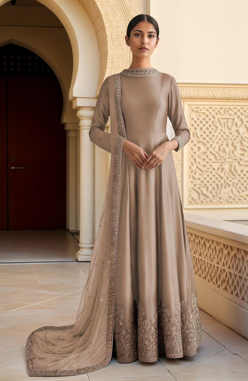 Dusty Lilac Resham Zari & Sequin Embroidered Anarkali Set
