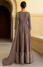 Mocha Brown Resham Zari & Sequin Embroidered Anarkali Set