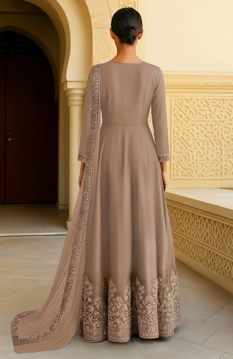 Taupe Resham Zari & Sequin Embroidered Anarkali Set
