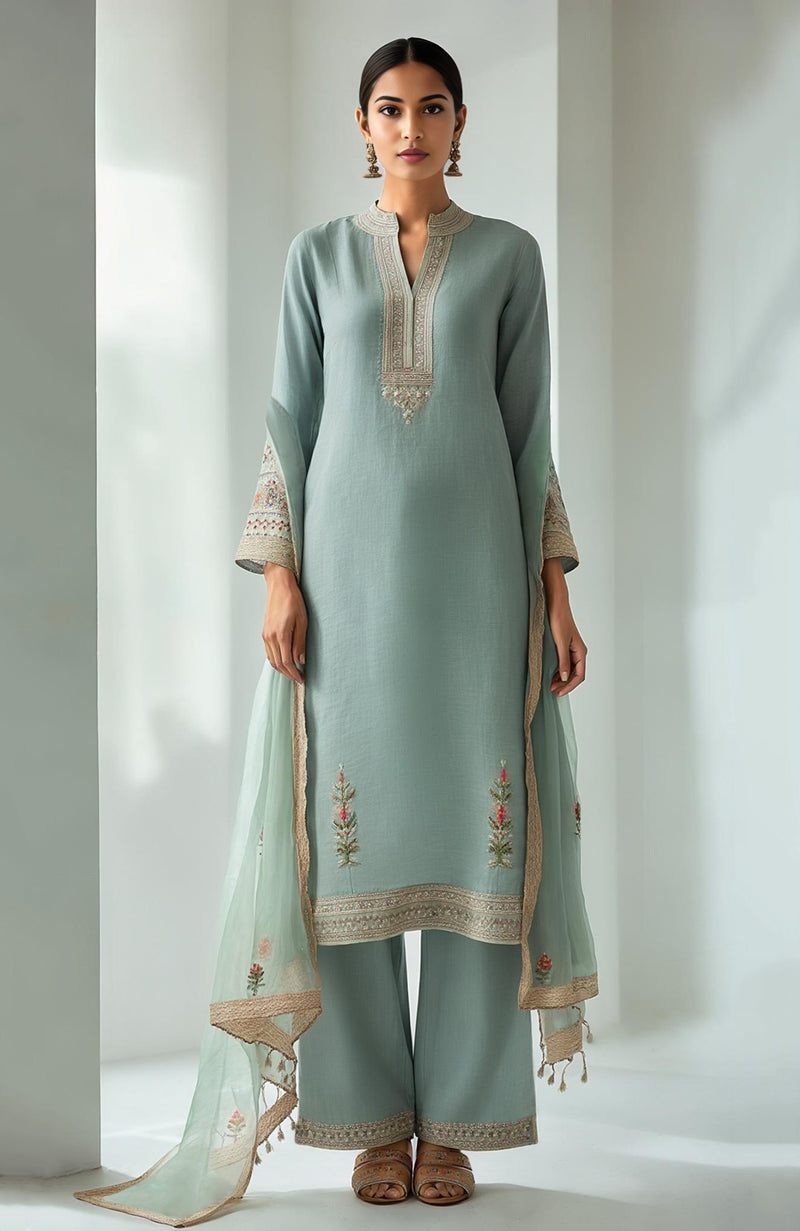 Eucalyptus Mist Embroidered Kurta Set