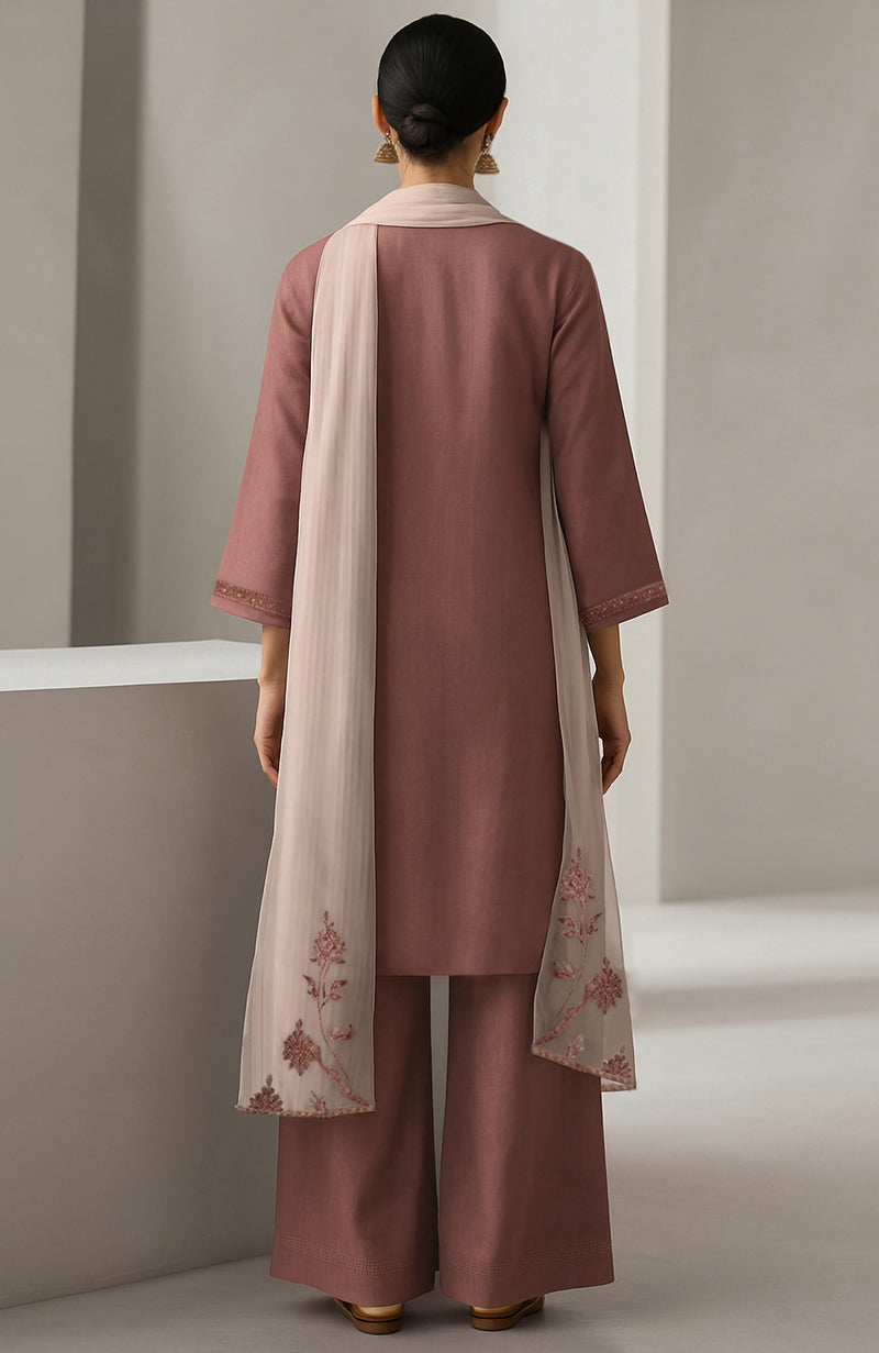 Muted Rosewood Embroidered Kurta Set