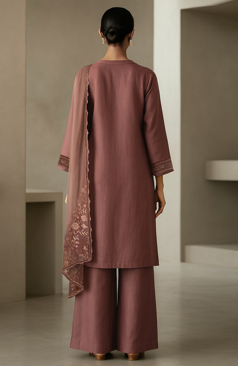 Muted Rosewood Embroidered Kurta Set