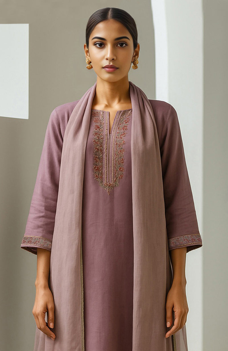 Dusty Lilac Embroidered Kurta Set