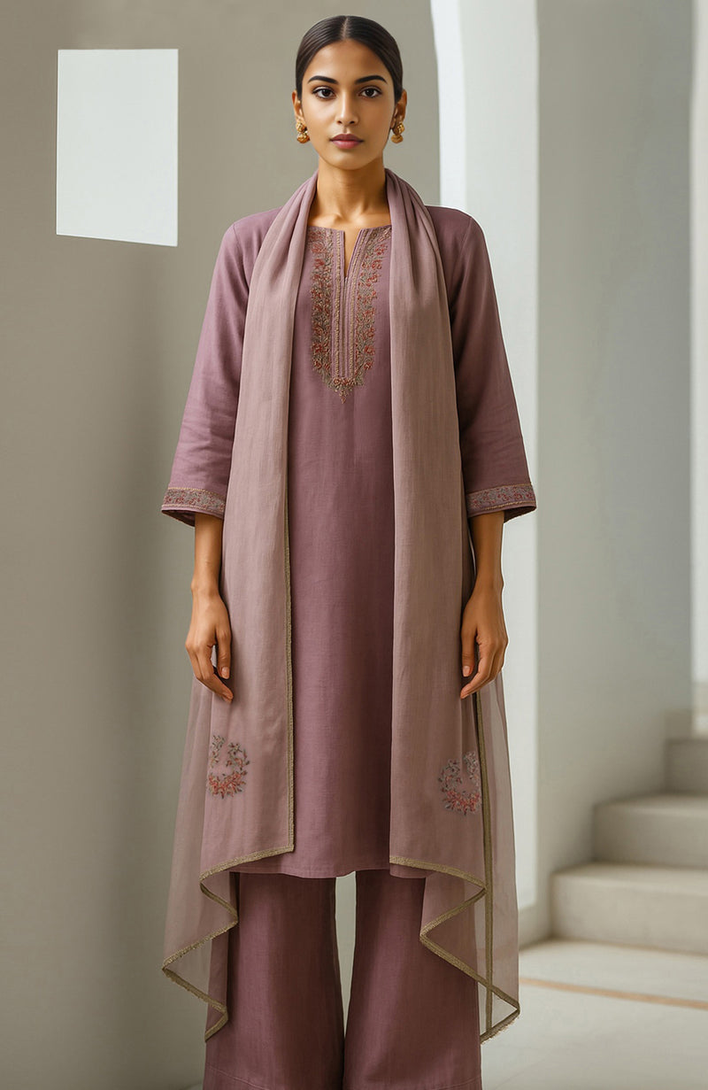 Dusty Lilac Embroidered Kurta Set