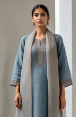 Powdered Indigo Embroidered Kurta Set