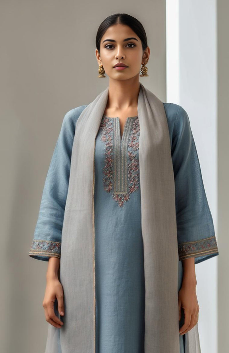 Powdered Indigo Embroidered Kurta Set