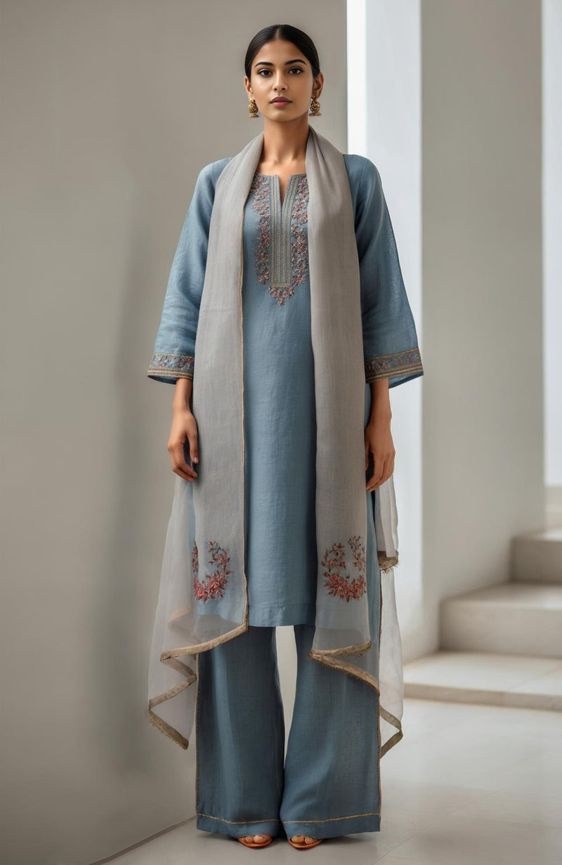 Dusty Lilac Embroidered Kurta Set