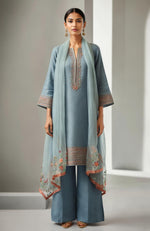 Powdered Indigo Embroidered Kurta Set