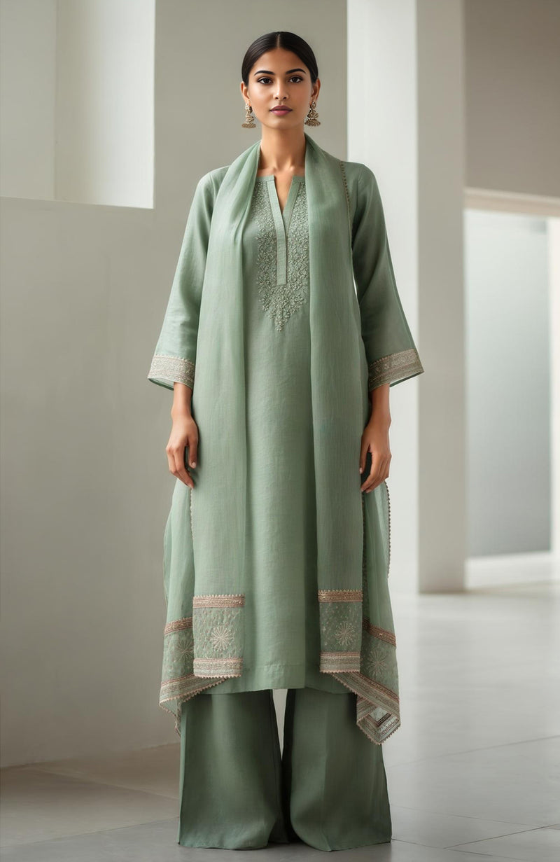 Eucalyptus Green Embroidered Kurta Set