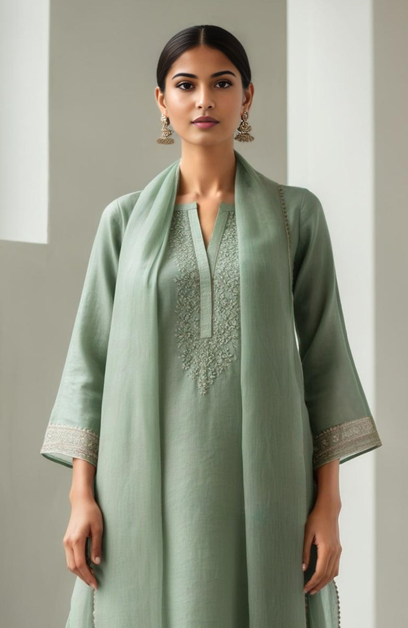 Eucalyptus Green Embroidered Kurta Set