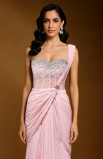 Amor Blush Crystal Draped Corset Saree