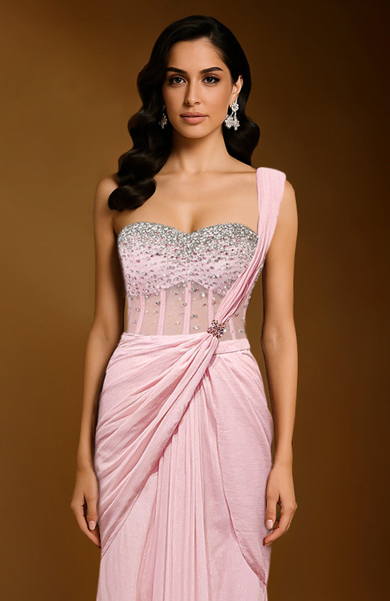 Amor Blush Crystal Draped Corset Saree