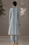 Powder Blue Embroidered Kurta Set With Dupatta-Inspired Pleated Drape