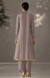 Taupe Embroidered Kurta Set with Dupatta-Inspired Pleated Drape