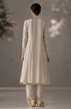 Soft Ivory Embroidered Kurta Set With Dupatta-Inspired Pleated Drape