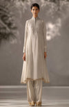 Taupe Embroidered Kurta Set with Dupatta-Inspired Pleated Drape