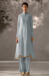 Taupe Embroidered Kurta Set with Dupatta-Inspired Pleated Drape