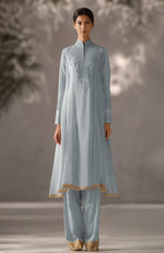 Taupe Embroidered Kurta Set with Dupatta-Inspired Pleated Drape