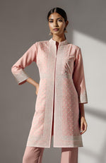 Blush Pearl Embroidered Straight Kurta Set with Palazzo Pants | Modern Chikankari-Inspired Ensemble