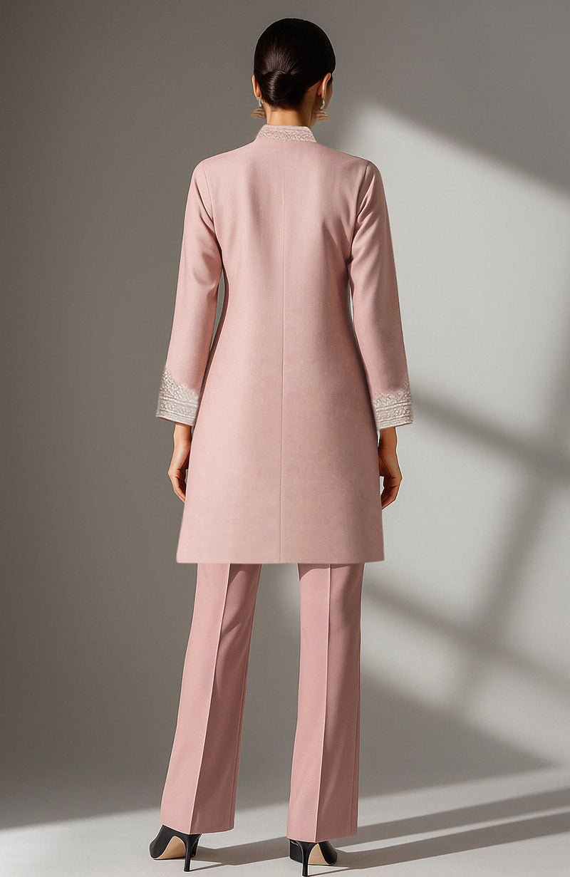 Blush Pearl Embroidered Straight Kurta Set with Palazzo Pants | Modern Chikankari-Inspired Ensemble