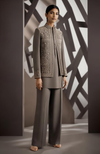 Ash Mocha Thread & Beads Embroidered Jacket Set