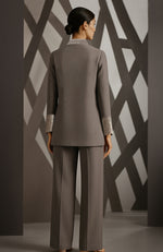 Greige Thread & Beads Embroidered Jacket Set