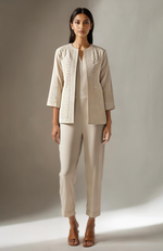 Champagne Ivory  Embroidered Jacket Set with Chikankari-Inspired Florals