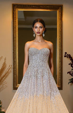 NAIRA- Champagne Gold Crystal & Pearl Beads Hand Embroidered Princess Gown