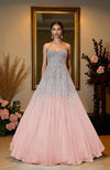 NAIRA- Pink Crystal & Pearl Beads Hand Embroidered Princess Gown