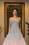 NAIRA- Pink Crystal & Pearl Beads Hand Embroidered Princess Gown