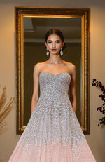 NAIRA- Pink Crystal & Pearl Beads Hand Embroidered Princess Gown