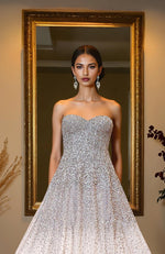 NAIRA- Ivory Crystal & Pearl Beads Hand Embroidered Princess Gown