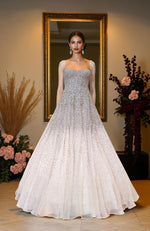 NAIRA- Mint Green Crystal & Pearl Beads Hand Embroidered Princess Gown