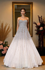 NAIRA- Pink Crystal & Pearl Beads Hand Embroidered Princess Gown
