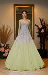 NAIRA- Mint Green Crystal & Pearl Beads Hand Embroidered Princess Gown