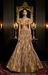 LAILA- Gold Hand Embroidered Lehenga Set With Cape