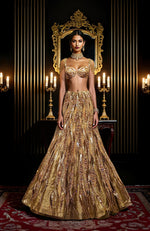 Laila Gold Hand Embroidered Lehenga Set With Cape