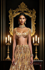 Laila Gold Hand Embroidered Lehenga Set With Cape