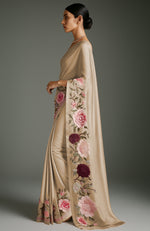 Rich Gold Peony and Roses Embroidered Saree
