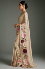 Rich Gold Peony and Roses Embroidered Saree