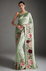 Rich Gold Peony and Roses Embroidered Saree