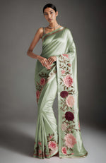 Rich Gold Peony and Roses Embroidered Saree